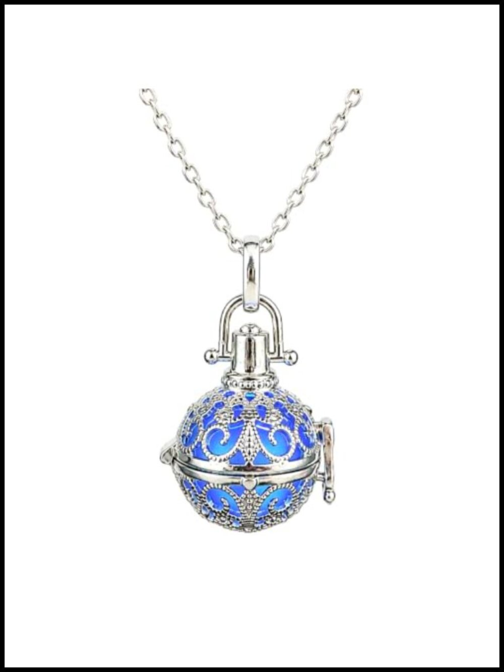 Steampunk Orb Fire Locket Necklace, Glowing Blue LED Pendant, Gothic Fantasy